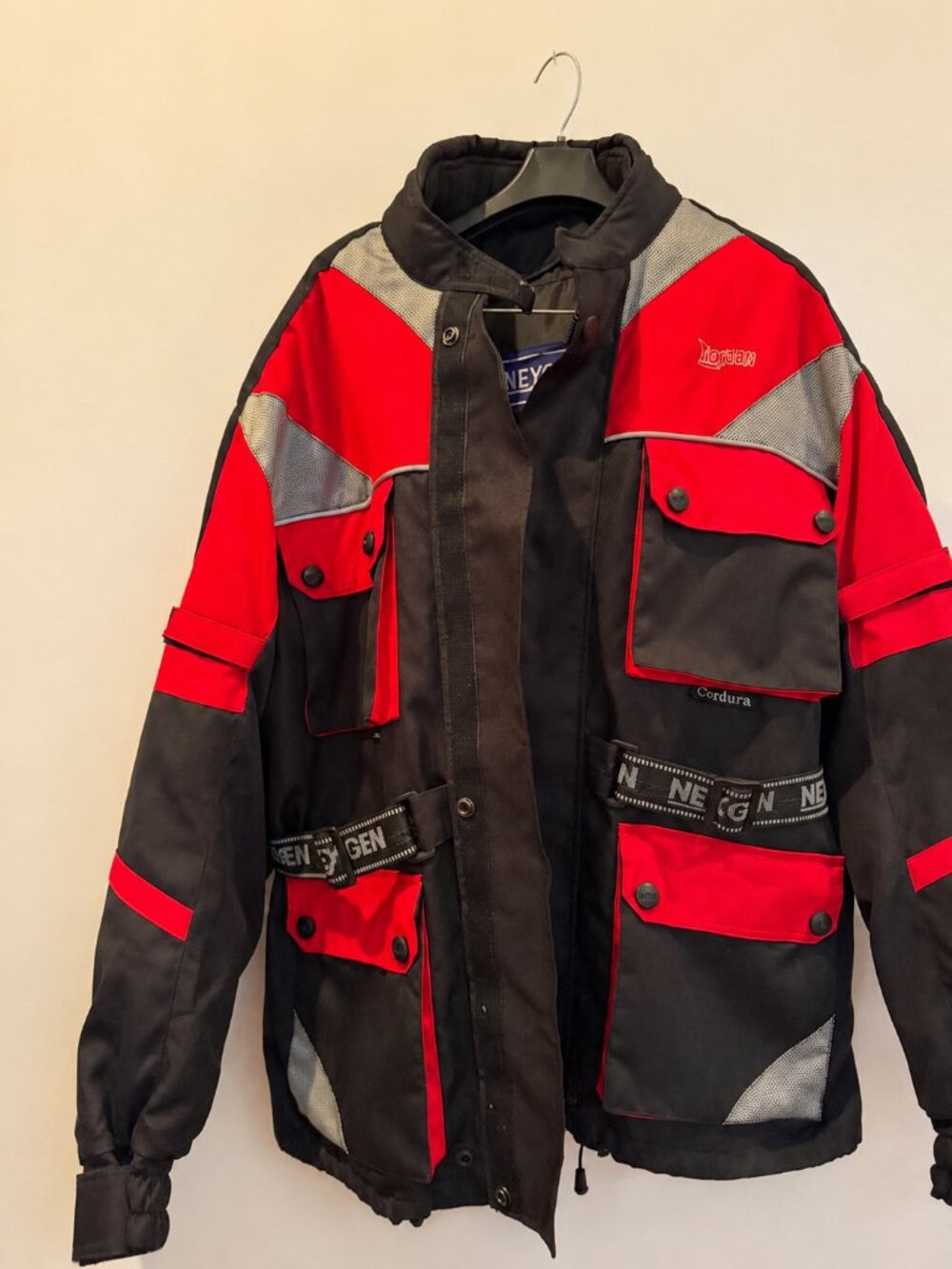 NexGen Men’s XL Motorcycle Jacket Red Black Cordura Reflective Riding Gear